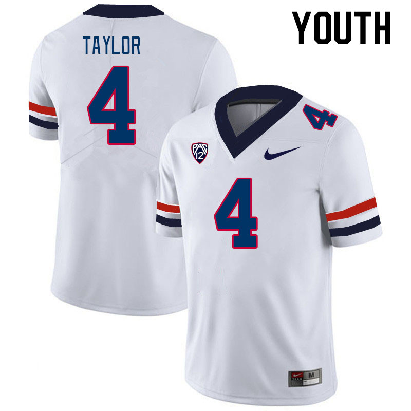 Youth #4 Isaiah Taylor Arizona Wildcats College Football Jerseys Stitched-White - Click Image to Close